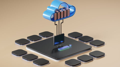 A 3D render illustrating cloud computing and data migration