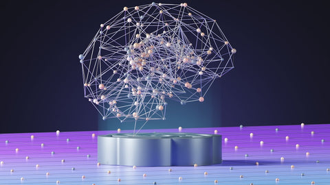 An abstract sphere of connected dots and lines representing AI networks
