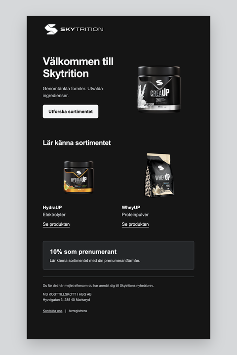 Product Focus — complete original Skytrition email concept, presented without cropping.