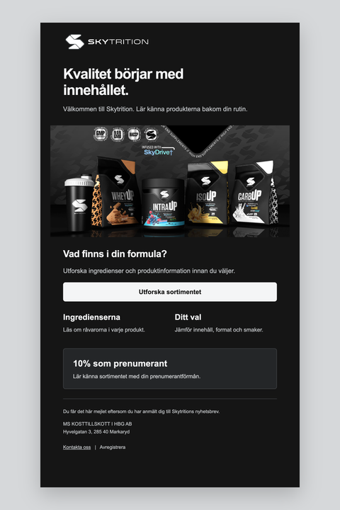 Brand Story — complete original Skytrition email concept, presented without cropping.