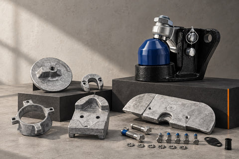 Editorial composition of AnodeFactory anodes and a towing coupling sold by Kespa, adapted from client product photographs