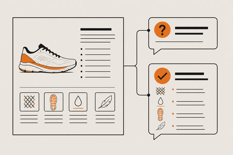 Illustration showing product information being used to answer a shopper's questions.